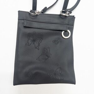 Black Embroidered Butterfly Faux Leather Crossbody Bag‎ Boho Indie Purse